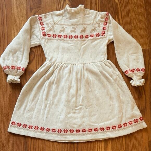 Janie and Jack Fair Isle Reindeer Christmas Poinsettia Sweater Dress 12-24 month - Picture 2 of 7